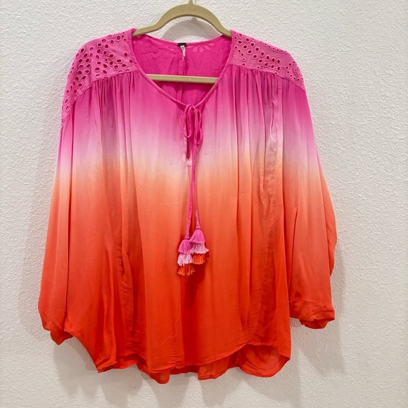 Young Fabulous & Broke | Pink ombre poet top oversized eyelet - Picture 2 of 8